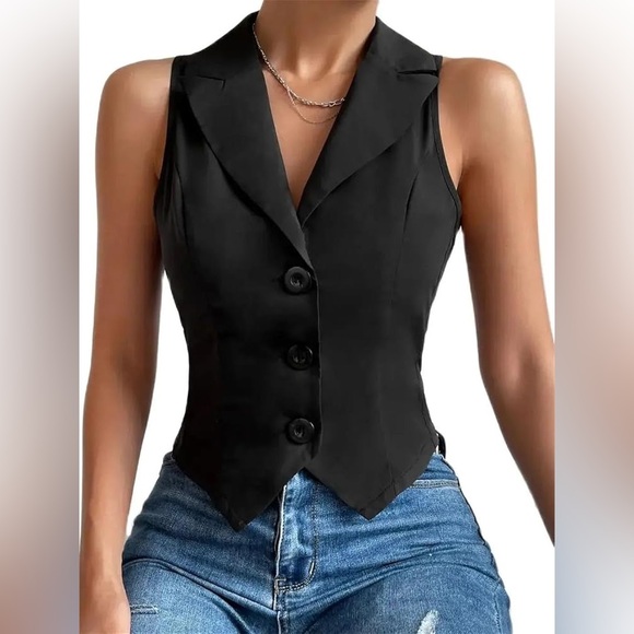 Commense Tops - Commense Black Vest with Button Detail